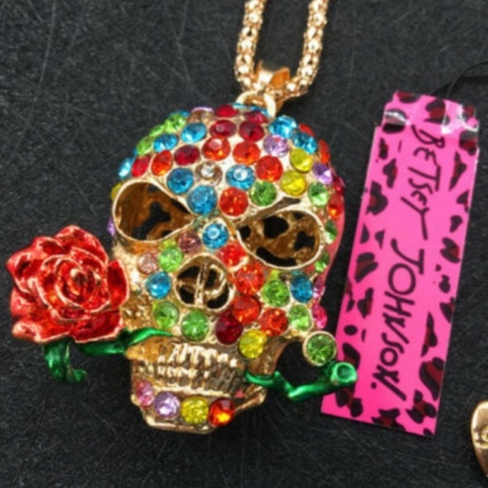 Betsey Johnson Crystal Skull Pendant Necklace